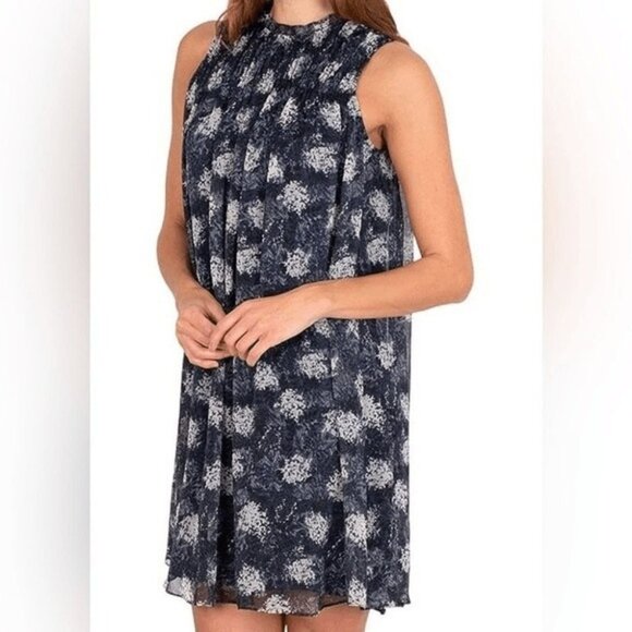 Joie Flowy Chiffon Trapezoid Baltic Print Navy Sleeveless Mini Dress Size XXL - Picture 1 of 11
